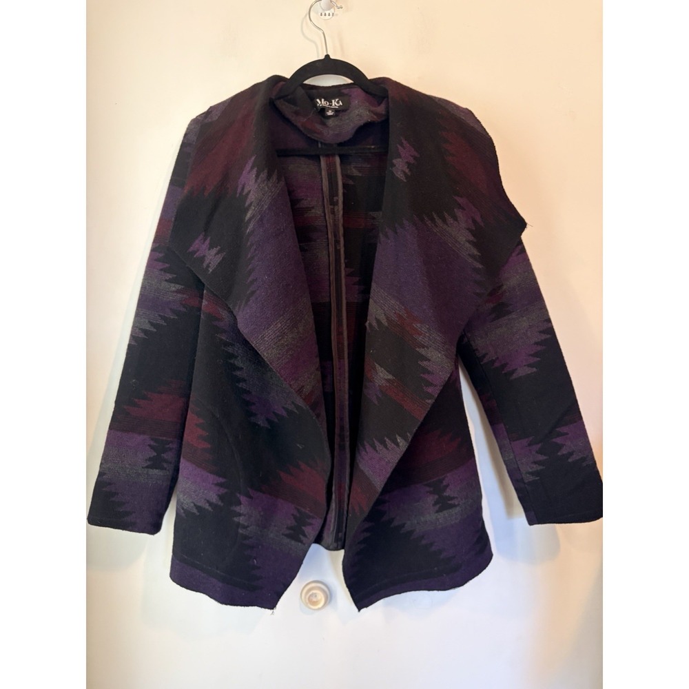 Mo-Ka Santa Fe Aztec Jacket Womens M Southwest Open Front Coat M Boho Festival‎